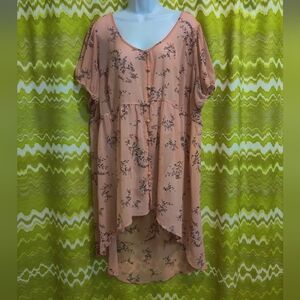 Dusty Rose Floral Hi-lo Sheer Dress